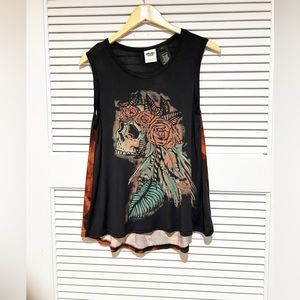 Harley Davidson womens Black Skull And Roses Sleeveless Tank Top SizeS
